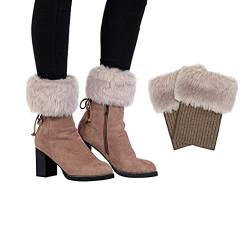 LUCKKY Frauen Pelz-Besatz Beinwärmer Stiefel Abdeckung,1 Paar Damen Gestrickte Kunstpelz Stulpen Socken,Damen Winter Beinwärmer Stulpen Legwarmers,Winter Gestrickt Beinwärmer Stulpen Socken (Khaki) von LUCKKY