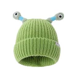 Winter Parent-Child Cute Glowing Little Monster Knit Hat, Eltern-Kind Beanie Mütze, lustige leuchtende Monster-Strickmütze, Wintermütze Mütze Warme Strickmütze für Damen, Mädchen (Grün) von LUCKKY