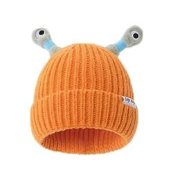 Winter Parent-Child Cute Glowing Little Monster Knit Hat, Eltern-Kind Beanie Mütze, lustige leuchtende Monster-Strickmütze, Wintermütze Mütze Warme Strickmütze für Damen, Mädchen (Orange) von LUCKKY