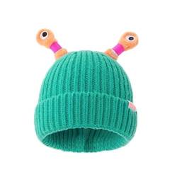 Winter Parent-Child Cute Glowing Little Monster Knit Hat, Eltern-Kind Beanie Mütze, lustige leuchtende Monster-Strickmütze, Wintermütze Mütze Warme Strickmütze für Damen, Mädchen (Seegrün) von LUCKKY