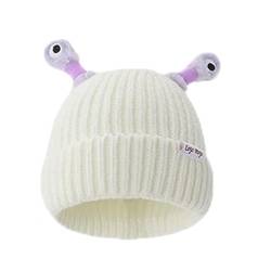 Winter Parent-Child Cute Glowing Little Monster Knit Hat, Eltern-Kind Beanie Mütze, lustige leuchtende Monster-Strickmütze, Wintermütze Mütze Warme Strickmütze für Damen, Mädchen (Weiß) von LUCKKY