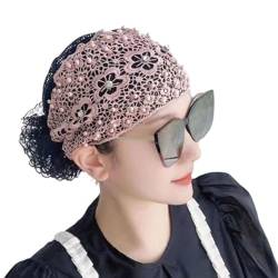 Women's Floral Lace Headwrap, Blumen-Spitzen-Kopftuch für Damen, Perlen Verkrustet Blumen-Spitzen-Stirnband, Elegante Spitze Stirnbänder Frauen, Elastisch Lace Haarschmuck Breite Headwrap (Rosa) von LUCKKY