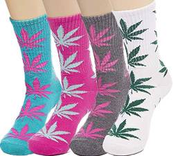 LUCKY BEN 4 pairs-pack Marijuana Socks Weed Leaf Printed Cotton Socks Unisex, fit for feet size 36-42 (A match) von LUCKY BEN