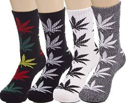 LUCKY BEN 4 pairs-pack Marijuana Socks Weed Leaf Printed Cotton Socks Unisex, fit for feet size 36-42 (B match) von LUCKY BEN