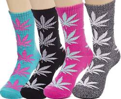 LUCKY BEN 4 pairs-pack Marijuana Socks Weed Leaf Printed Cotton Socks Unisex, fit for feet size 36-42 (C match) von LUCKY BEN