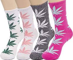 LUCKY BEN 4 pairs-pack Marijuana Socks Weed Leaf Printed Cotton Socks Unisex, fit for feet size 36-42 (D match) von LUCKY BEN