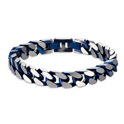 LUCKY2+7 Armband Herren-Kubanisches Gliederkettenarmband Silber Blau 316L Edelstahl,10 mm Breite 21 cm Länge von LUCKY2+7