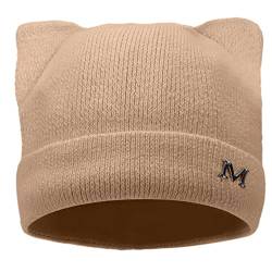 LUCKYBUNNY Katzenohren-Beanie für Frauen Mädchen, Herbst Winter Strickmanschette Beanie Hip Hop Beanie Mütze Katze Häkeln Skimütze, Khaki, Einheitsgröße von LUCKYBUNNY