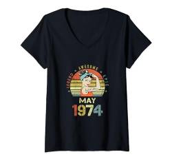 Damen Legend Awesome Epic Seit Mai 1974 50. Geburtstag T-Shirt mit V-Ausschnitt von LUCKYSTAR EXPRESS