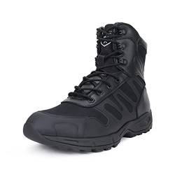 LUDEY Herren Militär Einsatzstiefel Tactical Wanderstiefel Sicherheit leicht Leder Jungle Stiefel Schwarz, 44EU von LUDEY