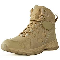 LUDEY Militärstiefel Herren Einsatzstiefel Springerstiefel Bequem Kampfstiefel Tactical Schuhe Dauerhaft Security Boots Wasserdichte Armeestiefel Beige 37EU von LUDEY