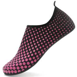 LUEDKA Badeschuhe Damen Herren Aquaschuhe Schnell Trocknend Wasserschuhe Atmungsaktiv Strandschuhe Slip on Schwimmschuhe Leicht Surfschuhe (Rose Rot,34 EU) von LUEDKA