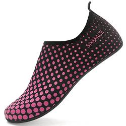 LUEDKA Badeschuhe Herren Damen Wasserschuhe Schnelltrocknend Schwimmschuhe Aquaschuhe Atmungsaktiv Surfschuhe Slip on Strandschuhe (Rose Rot,34 EU) von LUEDKA