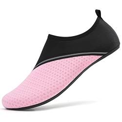 LUEDKA Wasserschuhe Badeschuhe Herren Damen Schnelltrocknend Schwimmschuhe Aquaschuhe Atmungsaktiv Tauchschuhe Slip on Strandschuhe (Schwarz Rosa,35 EU) von LUEDKA