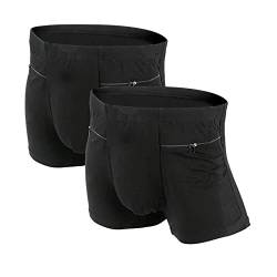 LUEXBOX 2er-Pack Herren-Unterwäsche mit zwei Taschen, Reise-Boxershorts mit versteckten Taschen, Schwarz, Large von LUEXBOX