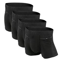 LUEXBOX 4 Packungen Taschenunterwäsche für Herren mit geheimer versteckter Tasche, Reise-Boxershorts (schwarz), Schwarz, Small von LUEXBOX