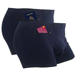 LUEXBOX Pocket Unterwäsche für Herren mit versteckter Tasche, Reise-Boxershort, 2 Packungen (Dunkelblau), Dunkelblau, Large von LUEXBOX