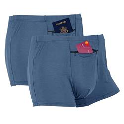 LUEXBOX Pocket Unterwäsche für Herren mit versteckter Vordertasche, Reise-Boxershort, 2 Packungen (blau), Blau, Large von LUEXBOX