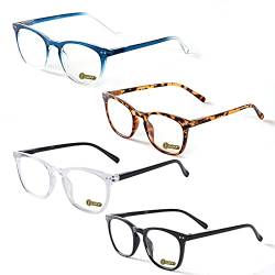 LUFF Lesebrille für Herren Damen - Dioptrien Blaulicht Brille Leichte Computerbrille Sehhilfe Augenoptik Round Federscharnieren Rundes Übergroßer Blendschutz, 4 PACK von LUFF