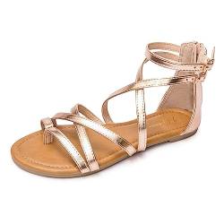 Luffymomo Damen Gladiator Riemchensandalen Flach Fischer Tanga Kreuz Riemchensandalen, Champagnerfarben / goldfarben, 38 EU von LUFFYMOMO