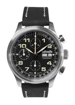 LUFTWAFFE Automatik Fliegerchronograph Armbanduhr mit Lederband schwarz braun von LUFTWAFFE