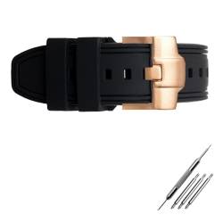 LUGEMA Das Biegen von Gummi -Silikongurt ist geeignet mit Tissot kompatibel T035 T035617 Bürger Weichgurt Schmetterling Schnalle Handgelenk Armband 23 mm 24mm (Color : Black-Rose Buckle, Size : 24mm von LUGEMA