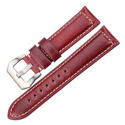 LUGEMA Uhrenarmband Aus Echtem Leder Armband 20 22 24 26mm Frauen Männer Öl Wachs Rindsleder Blau Grün Rot Braun Uhrenband Stahlschnalle, Rot, Braun, Silber, 20mm, Casual von LUGEMA