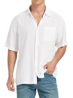 Herren Hawaii-Hemden Kurzarm Floral Casual Button Down Shirts für Männer, Weiss/opulenter Garten, 3X-Groß von LUIGRAD