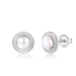 LUINNO Ohrstecker Perle Damen | Perlenohrringe Silber 925 Nickelfrei | Natur-Zuchtperlen Halbrund Ø 6 mm Weiss im Hochglanz | Schmuck Ohrringe Stecker Pearl Earrings Silver von LUINNO