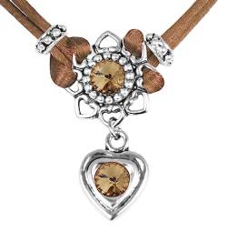 LUISIA® Halskette Chiara mit Herzblüte, Strassherz und Kristallen von Swarovski® | Braun von LUISIA