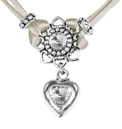 LUISIA® Halskette Chiara mit Herzblüte, Strassherz und Kristallen von Swarovski® | Taupe von LUISIA