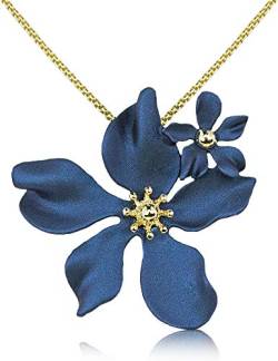 LUISIA® Halskette Nelia mit Blumen - 16 Karat vergoldet Dunkelblau von LUISIA