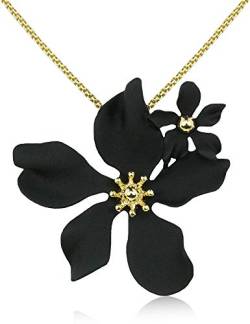 LUISIA® Halskette Nelia mit Blumen - 16 Karat vergoldet Schwarz von LUISIA