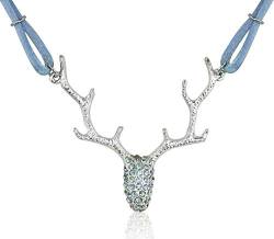 LUISIA® Halskette Nicola mit Strass Hirschkopf und Kristallen von Swarovski® - Taubenblau von LUISIA