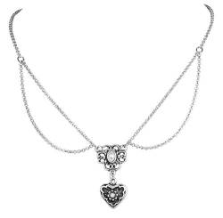 LUISIA Halskette Cecilia mit Perlenblume und Herzanhänger - Silber - Trachten Dirndl Schmuck von LUISIA