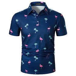 LUJENGEFA Herren Casual Kurzarm Polo Shirt Sommer Urlaub Strand Tropische Tops Golf Shirts für Männer, Dunkelblauer Flamingo, Mittel von LUJENGEFA