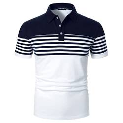 LUJENGEFA Herren-Poloshirt, gestreift, kurzärmlig, lässig, schmale Passform, Golf-Polos, Kontrastfarbe, Sommer-Baumwoll-T-Shirts, Blau/Weiß, XL von LUJENGEFA