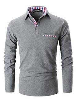 LUJENGEFA Herren-Poloshirt, langärmelig, lässig, kariert, Kragen, Golfshirt für Herren, schmale Passform, Baumwolle, Polo-T-Shirts, Top, A-grau, XL von LUJENGEFA