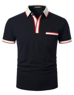LUJENGEFA Herren Poloshirt Gestreiftes Kurzarm Gestreiftes Golf Poloshirt Baumwoll T-Shirt Sommer Blau M von LUJENGEFA