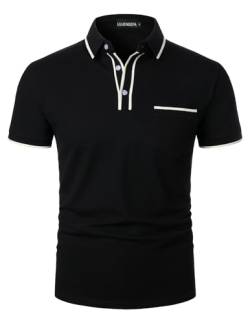 LUJENGEFA Herren Poloshirt Gestreiftes Kurzarm Gestreiftes Golf Poloshirt Baumwoll T-Shirt Sommer Schwarz L von LUJENGEFA