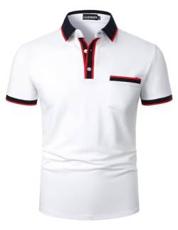 LUJENGEFA Herren Poloshirt Gestreiftes Kurzarm Gestreiftes Golf Poloshirt Baumwoll T-Shirt Sommer Weiß M von LUJENGEFA