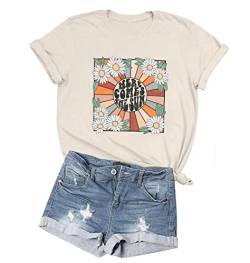 Here Come The Sun Shirt Damen Niedliches Blumenmuster Grafik T-Shirt Reise Strand Urlaub Shirt Casual Urlaub Sommer Tee Tops, aprikose, Mittel von LUKYCILD