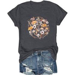 Wildblumen-T-Shirt für Frauen, Vintage-Pflanzen-Grafik-Tees, Sonnenblumen-Wachstum, positive Gedanken-Shirt, Mädchen, kurzärmelig, lässige T-Shirts, Dunkel_Grau, X-Groß von LUKYCILD