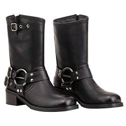 LUMUTA Stiefel Damen Schwarz Stiefeletten Damen Klassisch Wildleder Halbstiefel für Frauen Biker Boots Damen mit Absatz Schuhe Damen Elegant Mode Stiefel von LUMUTA