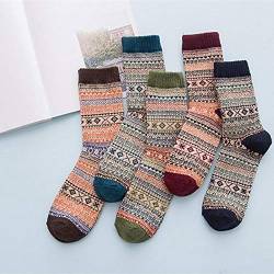 LUMoony MoonyLI Herren Wollsocken Wintersocken Crew Cut Kaschmir Retro Dicke warme weiche Wollsocken Gestreifte Strickstrümpfe 5er Pack von LUMoony