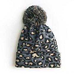 MoonyLI Unisex Adult Leopard Print Strickmütze Leopard Beanie Cap Big Pompom Hat Warme Leopard Printed Cap Wollmütze Winter Beanie Hat von LUMoony