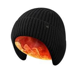 LUNCHS Strickmützen, Wintermützen, Ohrenschützer für Herren, Strickmützen mit Ohrenklappen für Herren, Winterhandschuhe, Beanie-Mützen (Black hat,one Size) von LUNCHS