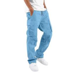 Chino Hose Herren, Army Hose Herren Herren Stretchhose Einfarbige Cargo Hose Casual Kordelzug Cargohose Elastische Freizeithose Mit Tasche Arbeitshose Jeans Herren Cargohose Herren Jeans(Blue,L) von LUNULE