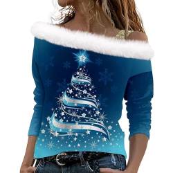 Damen Pullover Weihnachten Damen Sweatshirt Sweatshirt Damen Oversized Damen Jacke Übergangsjacke Weihnachten 3D Druck Plüsch Schulterfrei Langarm Pulli Shirt Mit Schulterriemen Xmas Sport Shirt von LUNULE