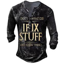 Freizeithemden FüR Herren Sport Tops Funktionsshirt Herren Kurzarm MäNner ÜBergrößE Mittelalter Retro Drucken Henley Shirt V Ausschnitt ÄRmellos Muskelshirts Fitness Tshirt (Black, 4XL) von LUNULE